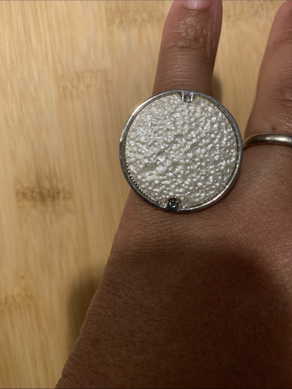 Textured Round White Tone Ring